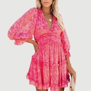 VICI 'At First Blush' Tiered Ruffle Mini Dress, Pink L